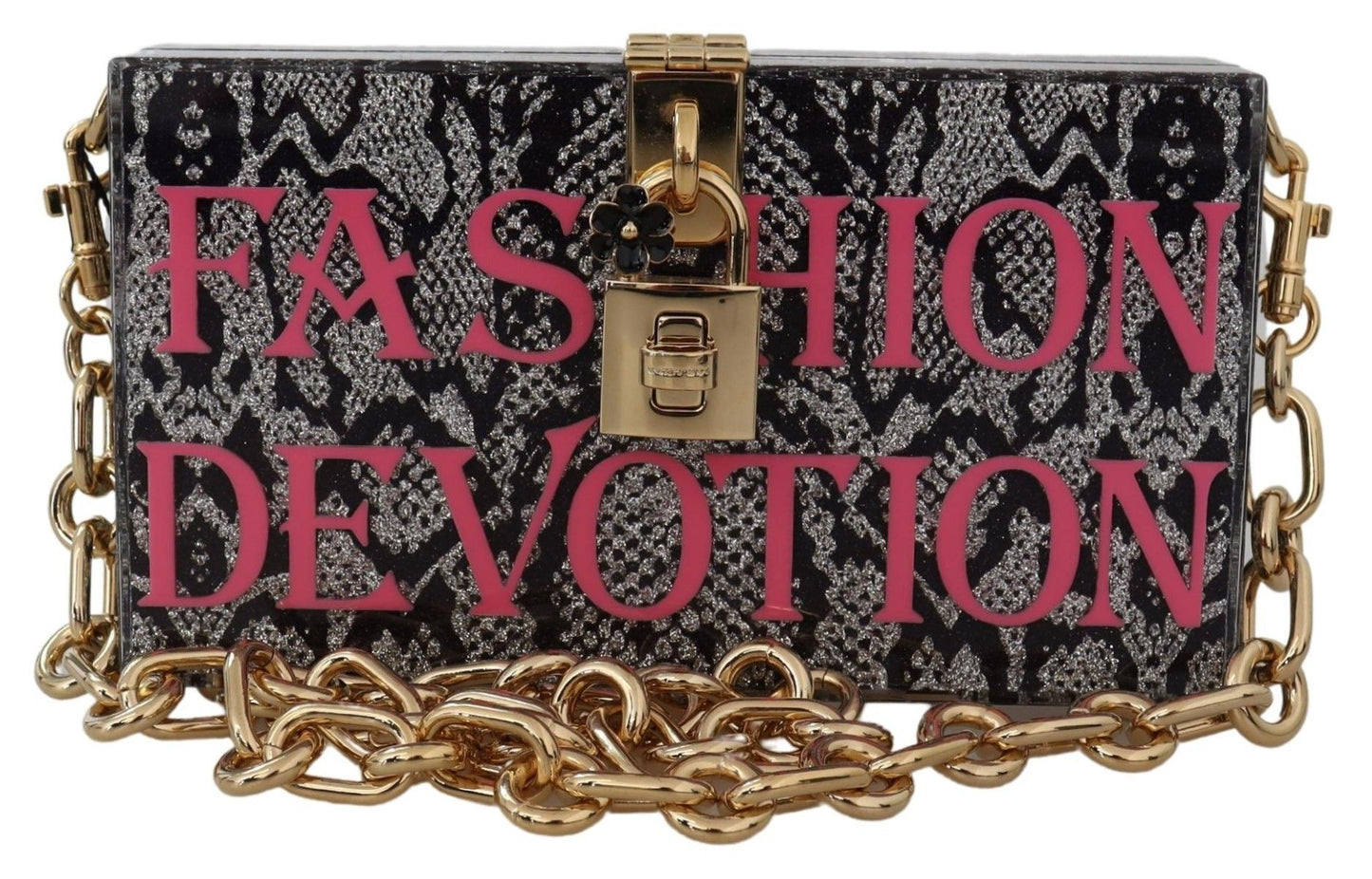 Dolce &amp; Gabbana Gray Resin Dolce Box Clutch with Gold Details