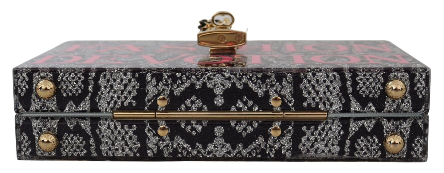 Dolce &amp; Gabbana Gray Resin Dolce Box Clutch with Gold Details