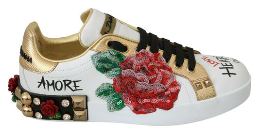 Dolce &amp; Gabbana Elegant Sequined Floral Leather Sneakers