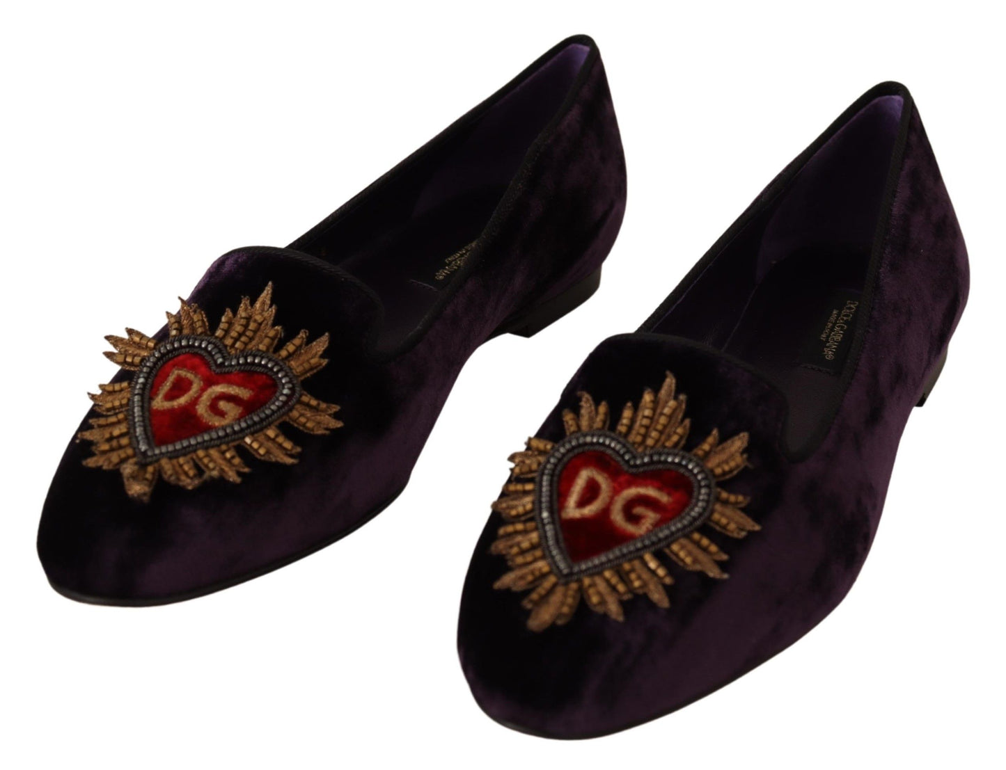 Dolce &amp; Gabbana Chic Purple Velvet Loafers with Heart Detail