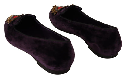 Dolce &amp; Gabbana Chic Purple Velvet Loafers with Heart Detail