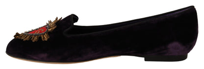 Dolce &amp; Gabbana Chic Purple Velvet Loafers with Heart Detail