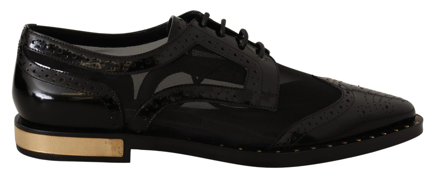 Dolce &amp; Gabbana Elegant Gold-Trimmed Black Oxford Lace-Ups