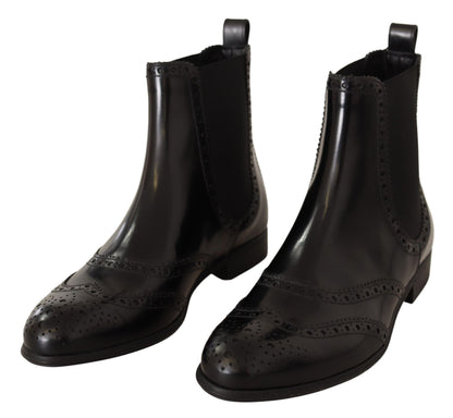 Dolce &amp; Gabbana Elegant Black Ankle Wingtip Oxford Boots