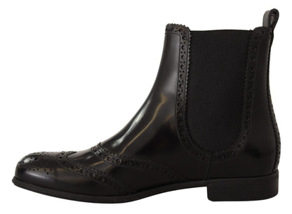 Dolce &amp; Gabbana Elegant Black Ankle Wingtip Oxford Boots