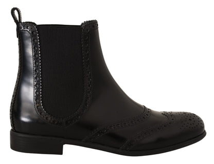 Dolce &amp; Gabbana Elegant Black Ankle Wingtip Oxford Boots