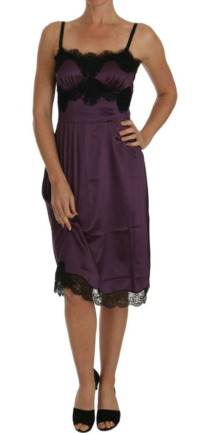 Dolce &amp; Gabbana Elegant Purple Silk Lace Chemise Dress