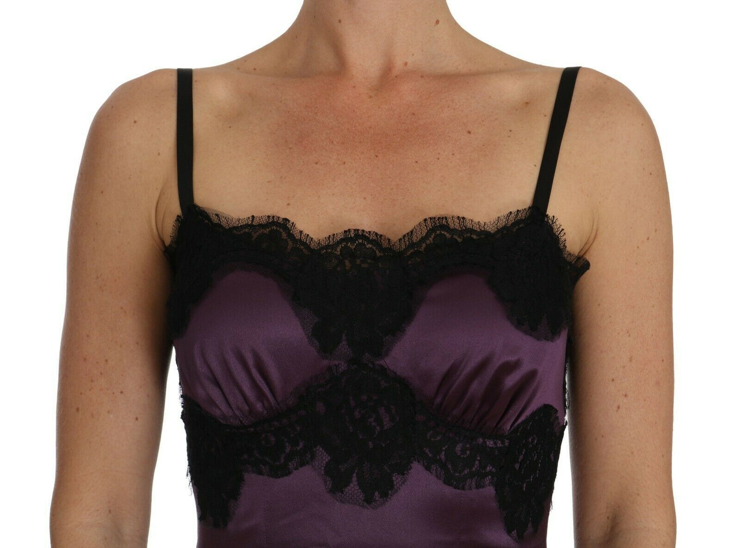 Dolce &amp; Gabbana Elegant Purple Silk Lace Chemise Dress