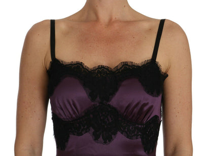 Dolce &amp; Gabbana Elegant Purple Silk Lace Chemise Dress