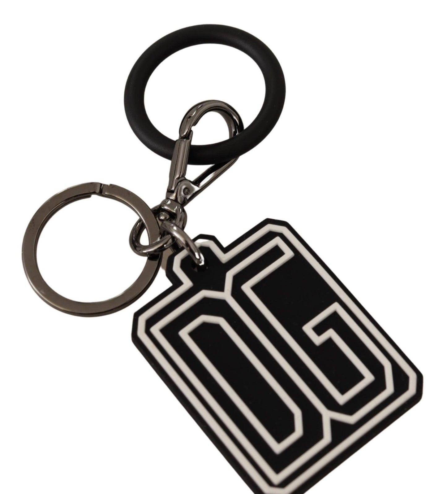 Dolce &amp; Gabbana Elegant Silver &amp; Rubber Designer Keyring