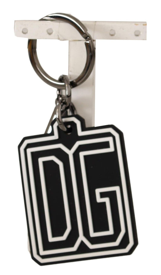 Dolce &amp; Gabbana Elegant Silver &amp; Rubber Designer Keyring