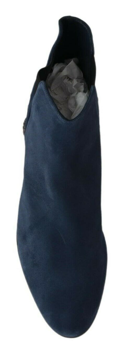 Dolce &amp; Gabbana Chic Blue Suede Mid-Calf Boots with Stud Details