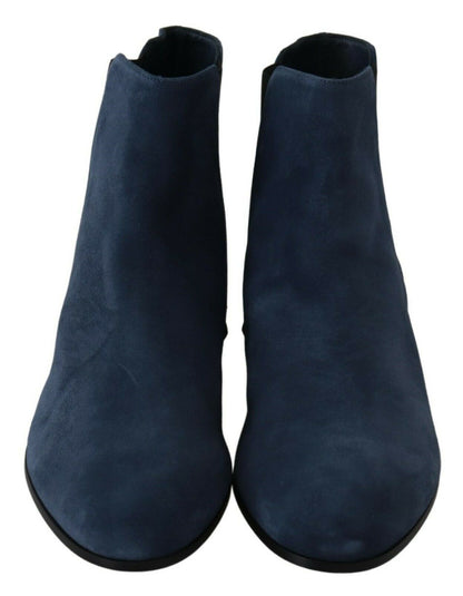 Dolce &amp; Gabbana Chic Blue Suede Mid-Calf Boots with Stud Details