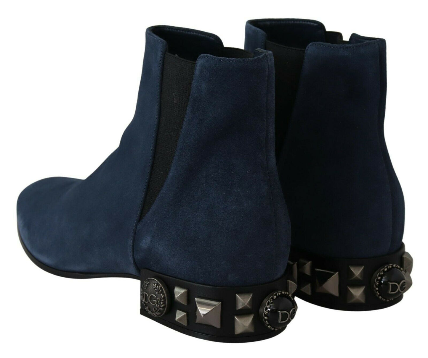 Dolce &amp; Gabbana Chic Blue Suede Mid-Calf Boots with Stud Details