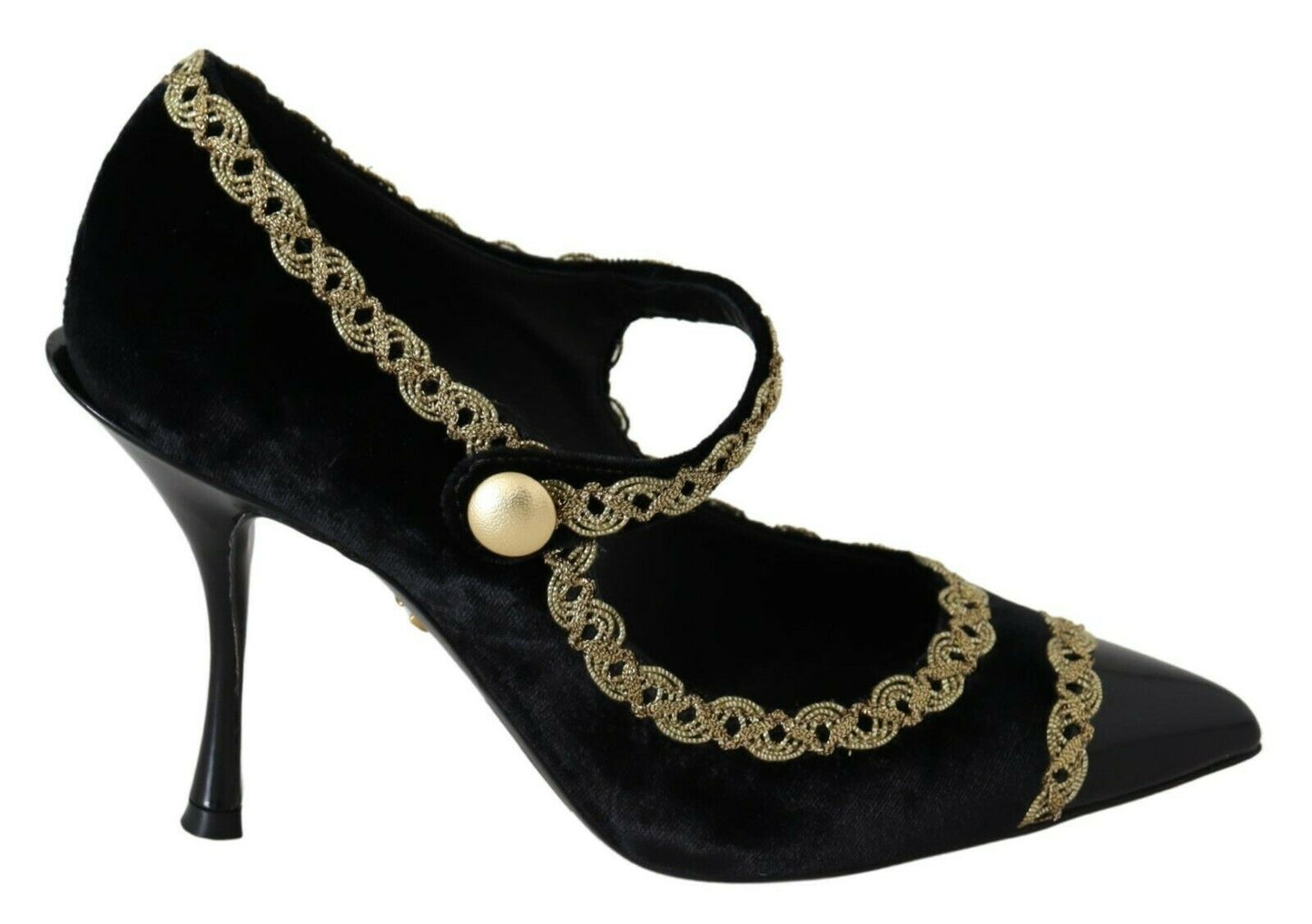 Dolce &amp; Gabbana Elegant Gold-Embroidered Black Velvet Pumps