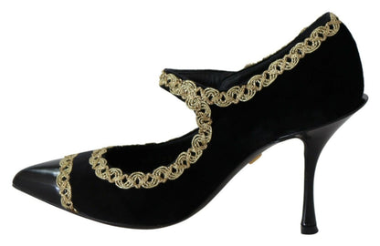 Dolce &amp; Gabbana Elegant Gold-Embroidered Black Velvet Pumps