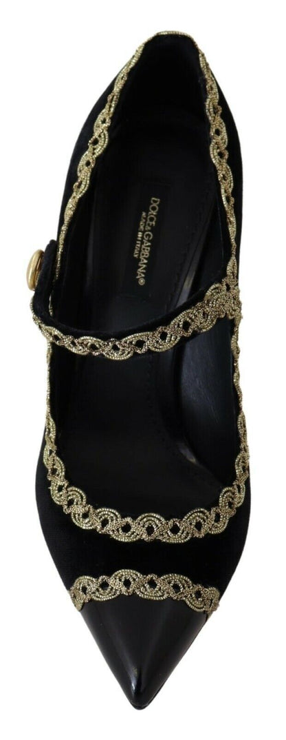 Dolce &amp; Gabbana Elegant Gold-Embroidered Black Velvet Pumps