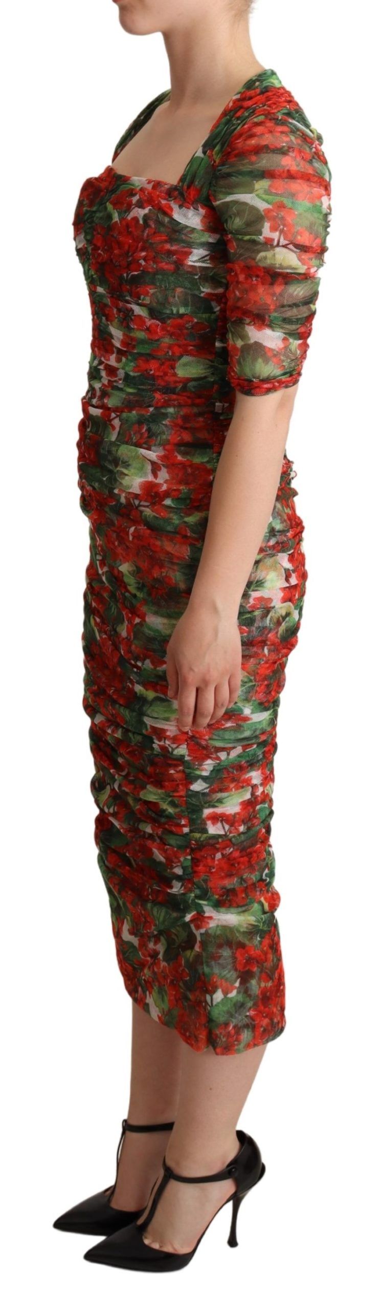 Dolce &amp; Gabbana Elegant Red Floral Midi Sheath Dress