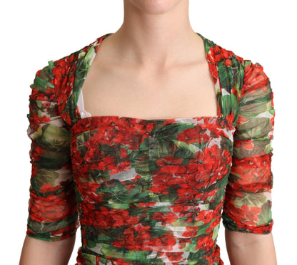 Dolce &amp; Gabbana Elegant Red Floral Midi Sheath Dress