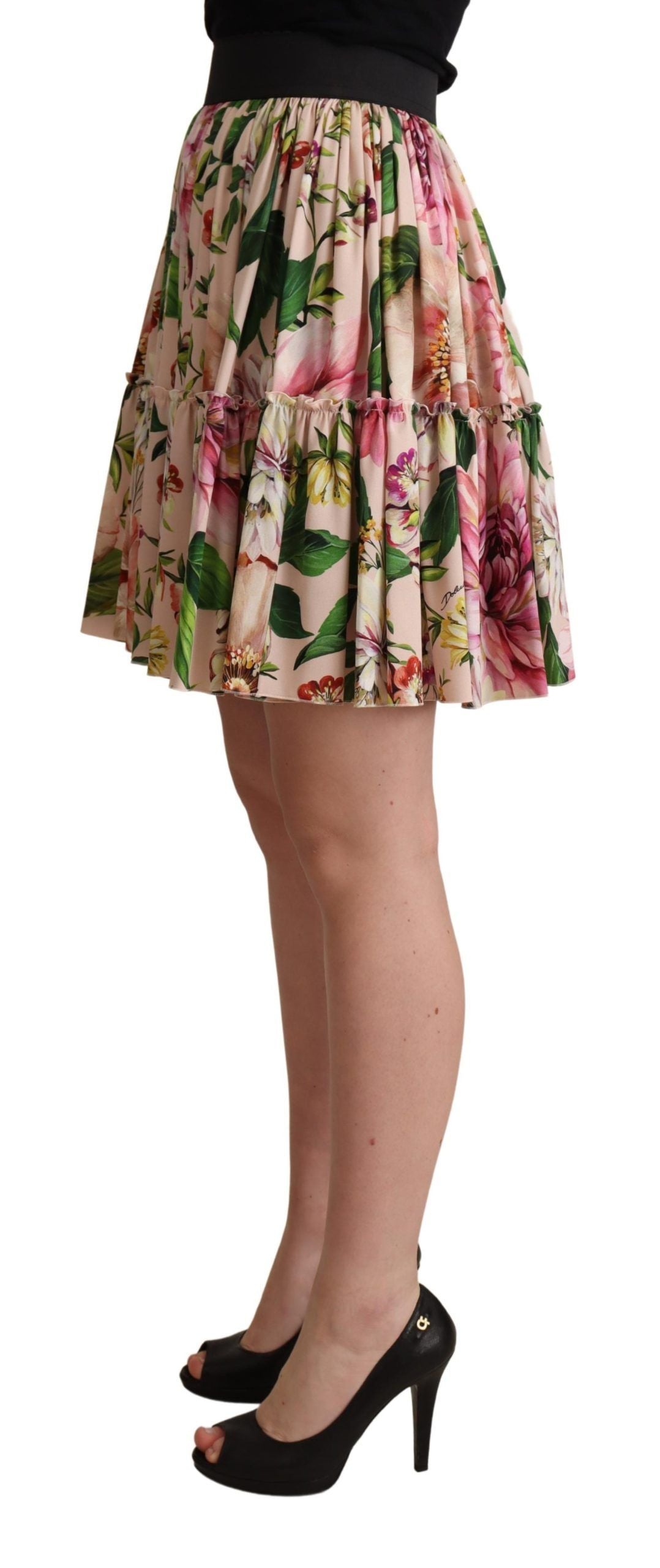 Dolce &amp; Gabbana Elegant Floral Silk High Waist Mini Skirt