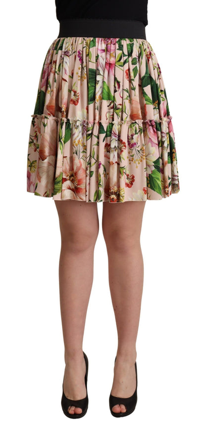 Dolce &amp; Gabbana Elegant Floral Silk High Waist Mini Skirt