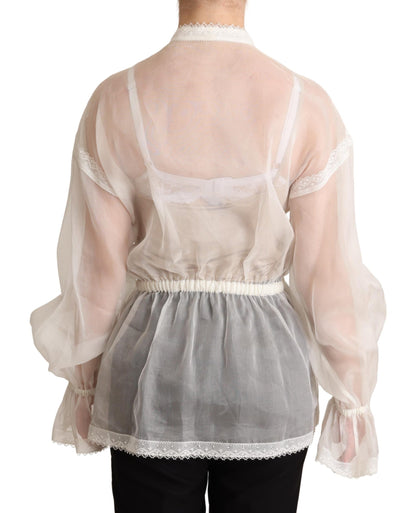 Dolce &amp; Gabbana Elegant White Silk-Cotton Ascot Blouse