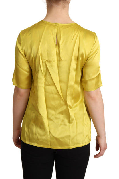 Dolce &amp; Gabbana Elegant Silk Short Sleeve Blouse Top - Yellow