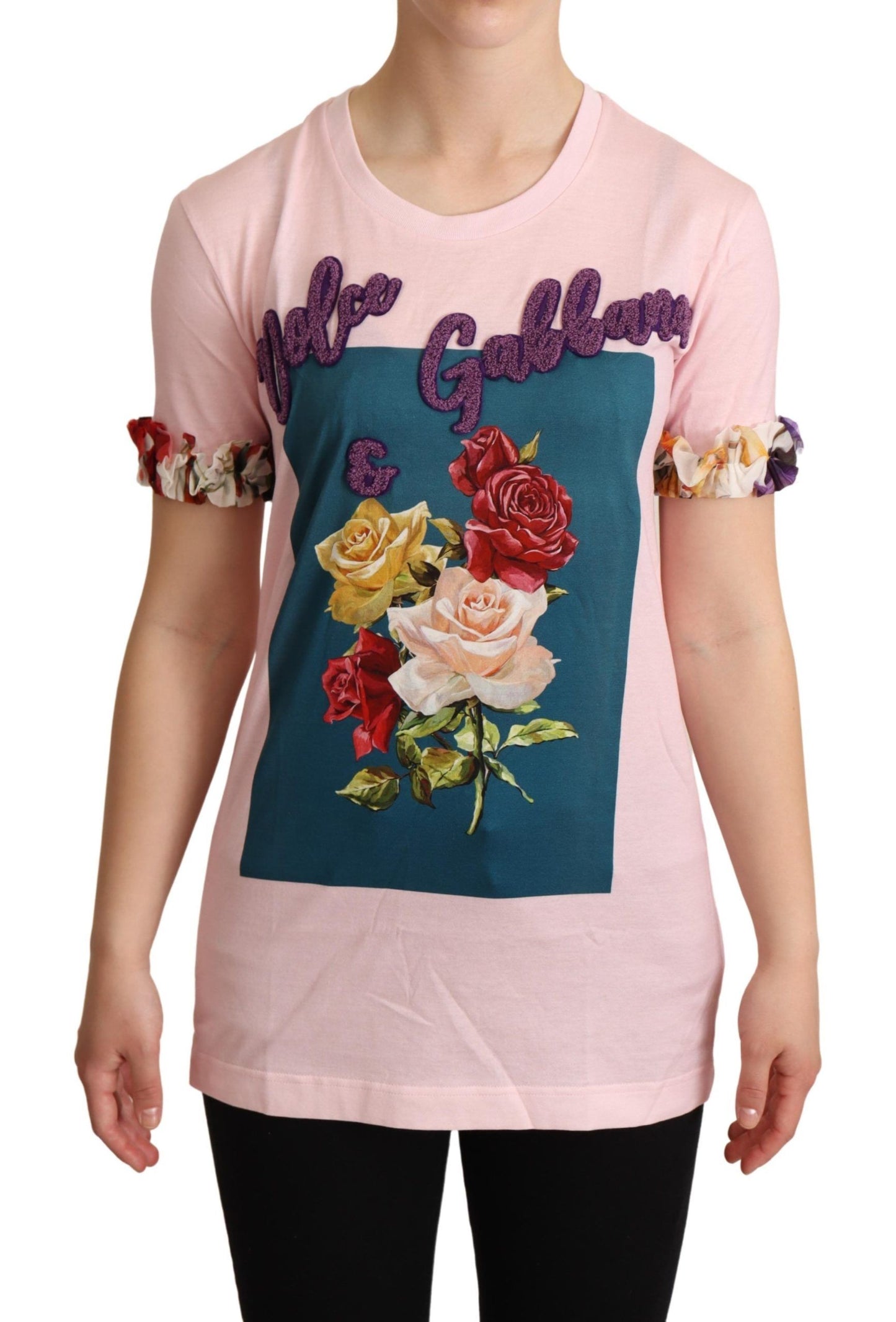 Dolce &amp; Gabbana Elegant Floral Rose Applique T-Shirt