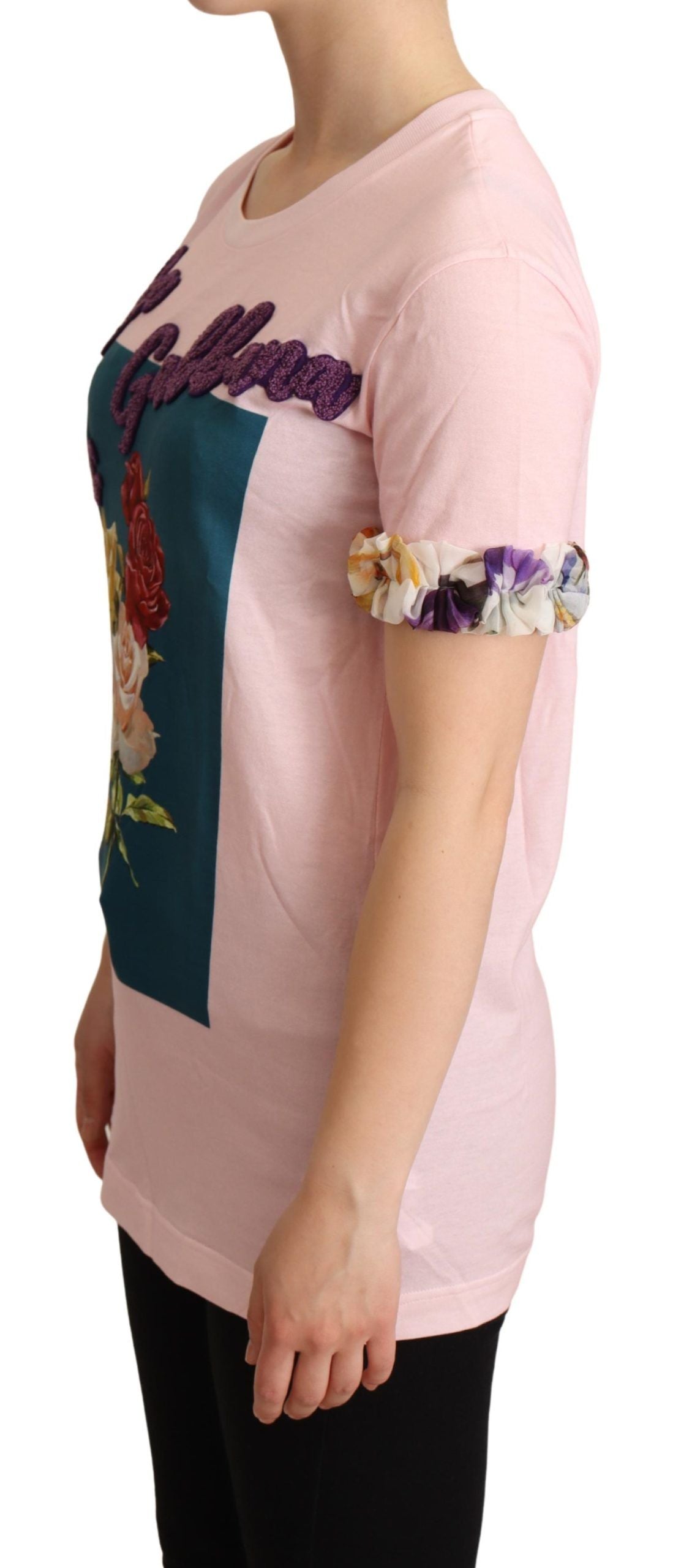 Dolce &amp; Gabbana Elegant Floral Rose Applique T-Shirt