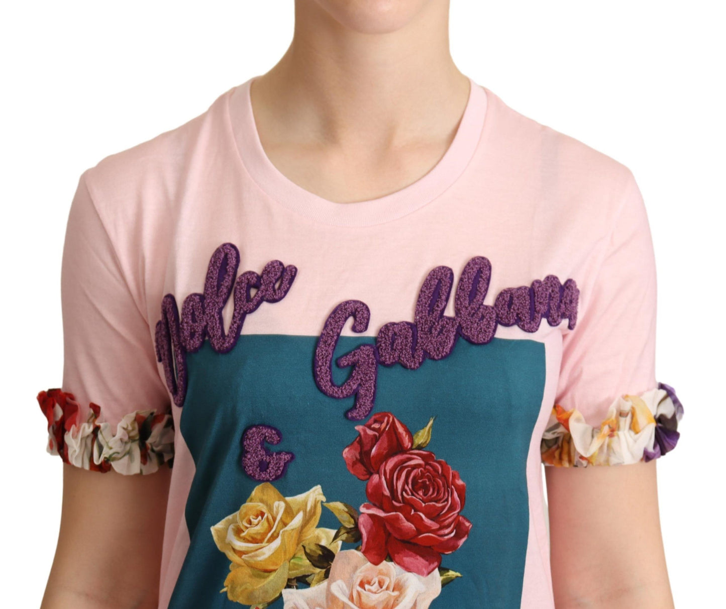 Dolce &amp; Gabbana Elegant Floral Rose Applique T-Shirt