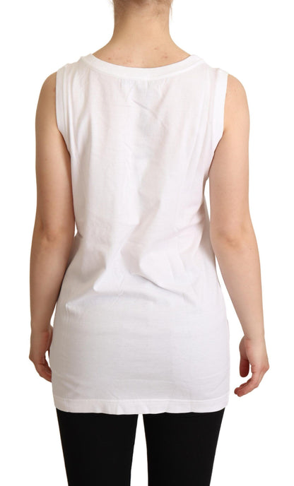 Dolce &amp; Gabbana Crystal Embellished Heart White Sleeveless Tee