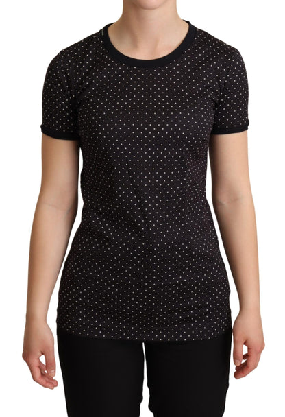 Dolce &amp; Gabbana Polka Dotted Black Short Sleeve Crewneck Top