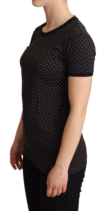 Dolce &amp; Gabbana Polka Dotted Black Short Sleeve Crewneck Top