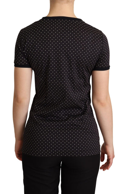 Dolce &amp; Gabbana Polka Dotted Black Short Sleeve Crewneck Top