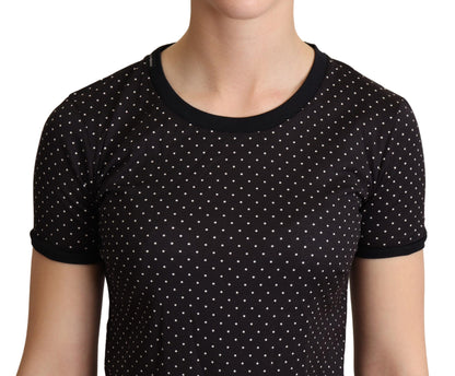 Dolce &amp; Gabbana Polka Dotted Black Short Sleeve Crewneck Top