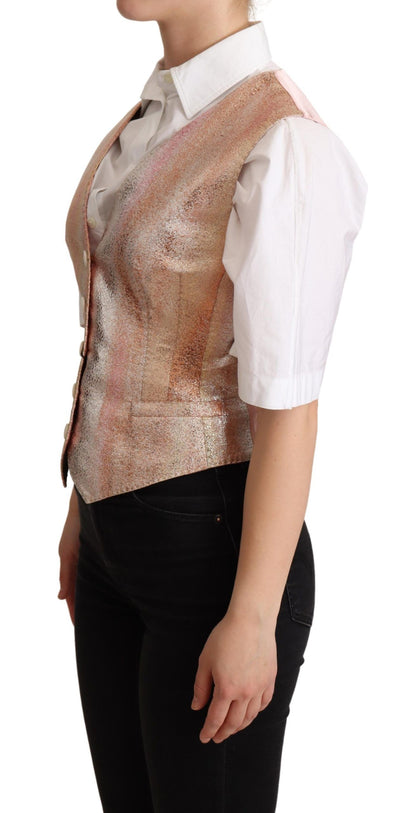 Dolce &amp; Gabbana Elegant Pink Metallic Sheen Waistcoat