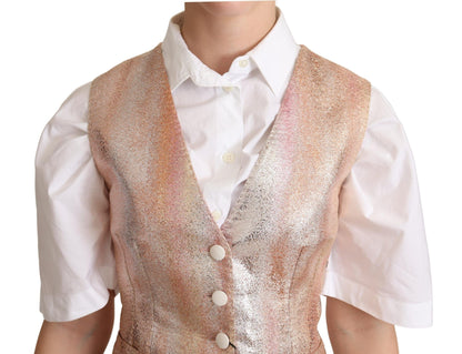 Dolce &amp; Gabbana Elegant Pink Metallic Sheen Waistcoat