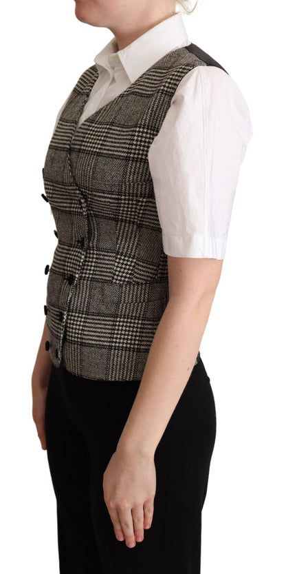 Dolce &amp; Gabbana Elegant Checkered Gray Silk Blend Cardigan