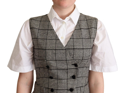 Dolce &amp; Gabbana Elegant Checkered Gray Silk Blend Cardigan