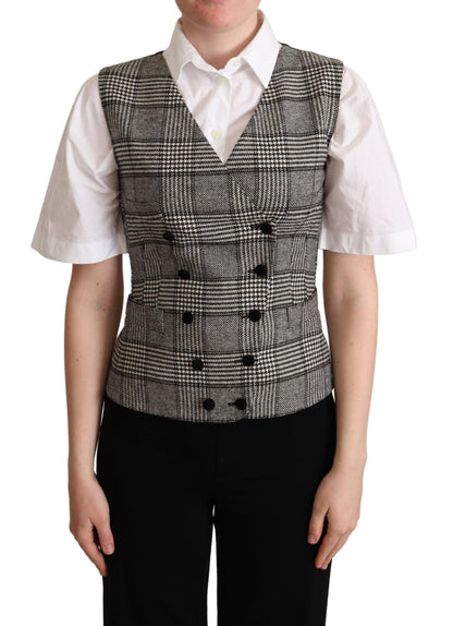 Dolce &amp; Gabbana Elegant Checkered Gray Silk Blend Cardigan