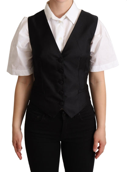 Dolce &amp; Gabbana Elegant Silk Blend Black Waistcoat