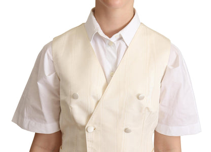 Dolce &amp; Gabbana Beige Silk Blend Sleeveless Vest Luxury Waistcoat