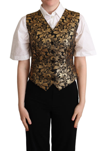 Dolce &amp; Gabbana Elegant Black Jacquard Waistcoat