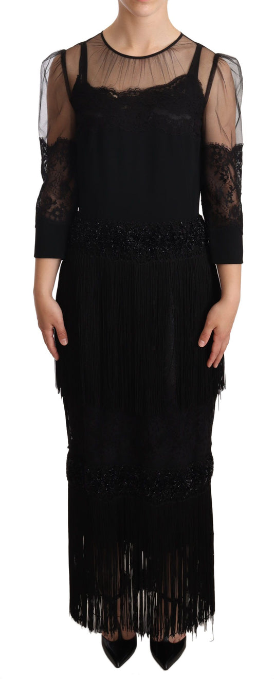 Dolce &amp; Gabbana Elegant Lace Midi Dress in Black