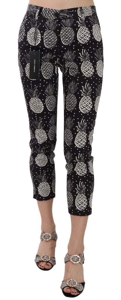 Dolce &amp; Gabbana Chic Black Pineapple Print Skinny Capri Pants