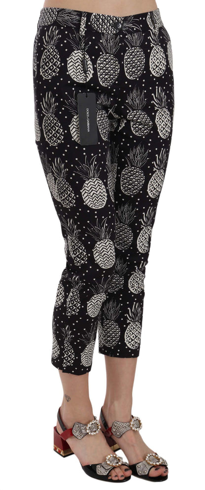 Dolce &amp; Gabbana Chic Black Pineapple Print Skinny Capri Pants