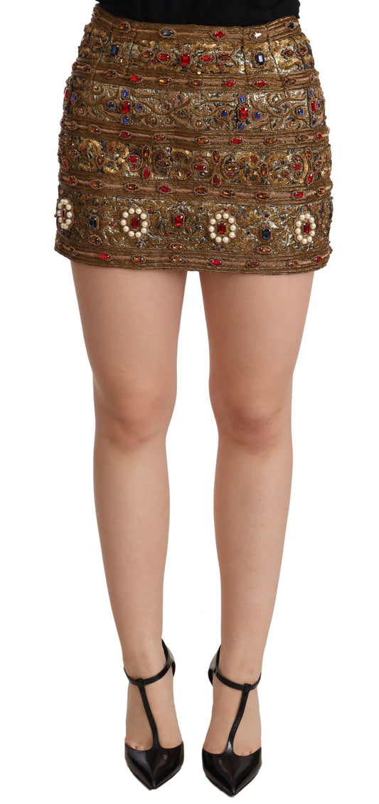 Dolce &amp; Gabbana Gold Embellished High Waist Mini Skirt