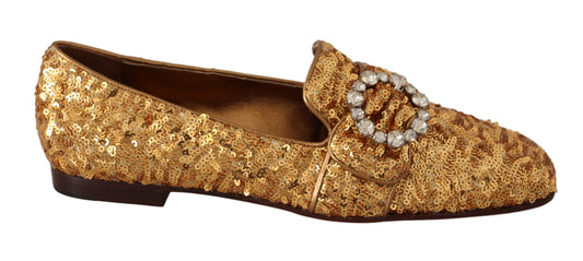 Dolce &amp; Gabbana Elegant Gold Sequin Crystal Flats