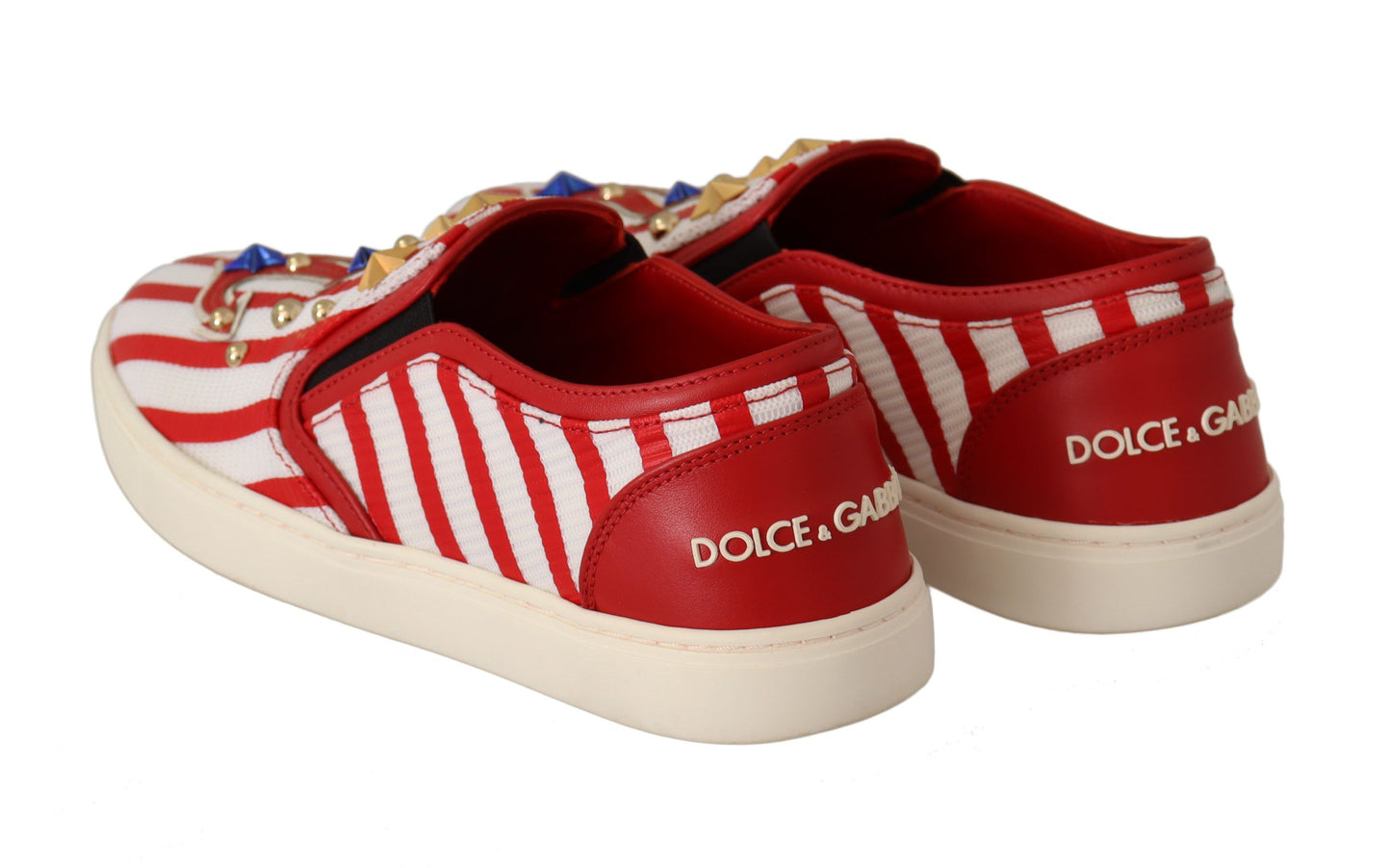 Dolce &amp; Gabbana Stripe Print Studded Loafers