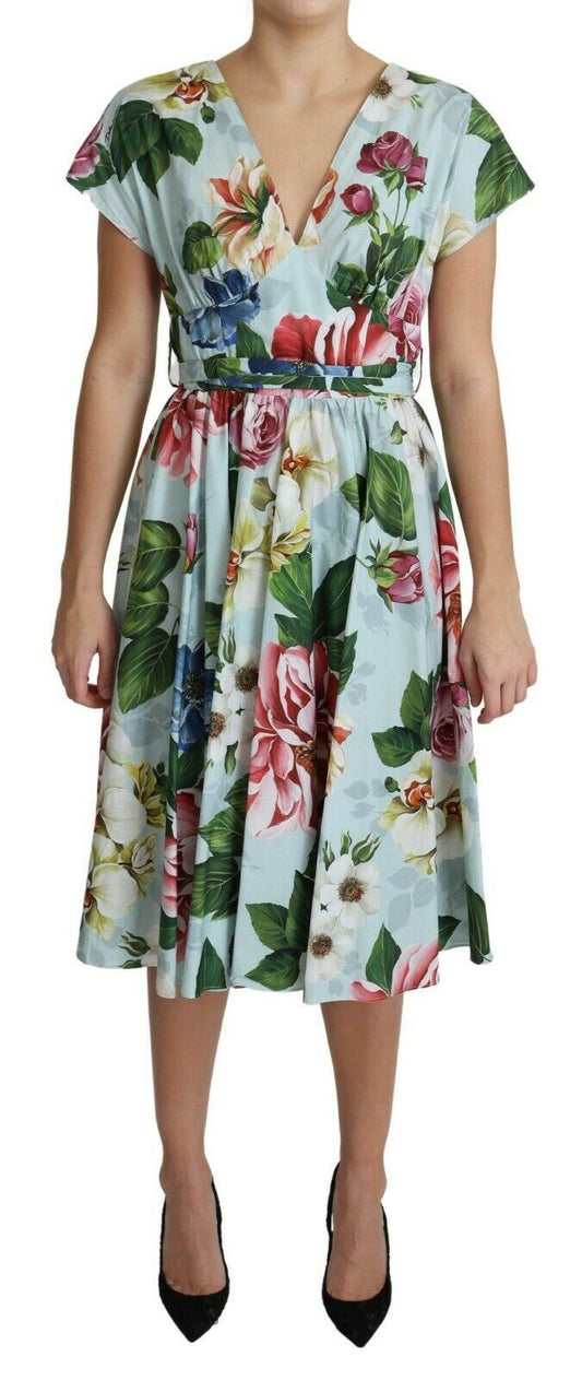 Dolce &amp; Gabbana Floral Elegance V-Neck Cotton Dress